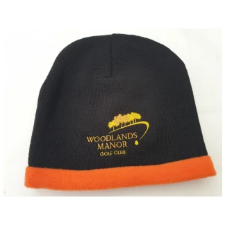 Beanie Woodlands manor Golf Club zwart/oranje met geborduurd logo