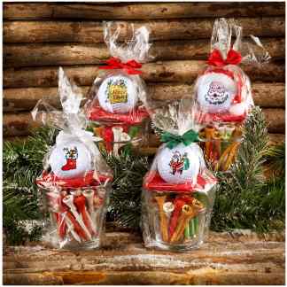 1 glas met kerstgolfbal en tees