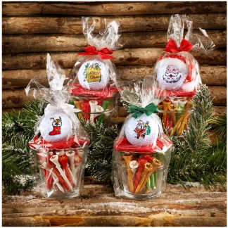 1 glas met kerstgolfbal en tees