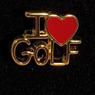 Pin Goudoverlay I love Golf met rood hart