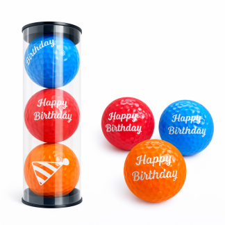 Golfballen set van 3 ballen Happy Birthday.