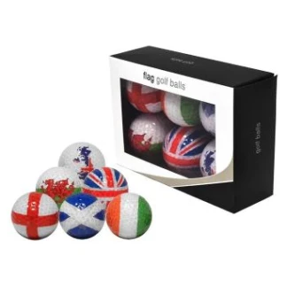 6 golfballen bedrukt met vlag