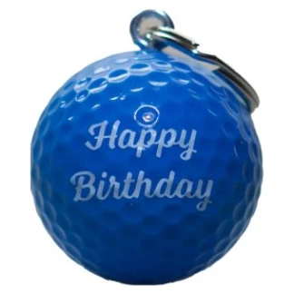 Sleutelhanger Golfbal Happy Birthday Blauw