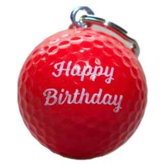 Sleutelhanger golfbal Happy Birthday rood