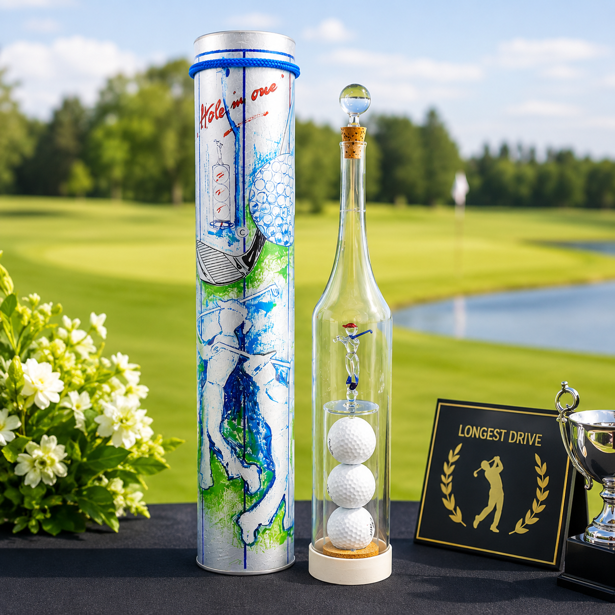 Luxe Handgeblazen Golf Trofee & Decanteerfles