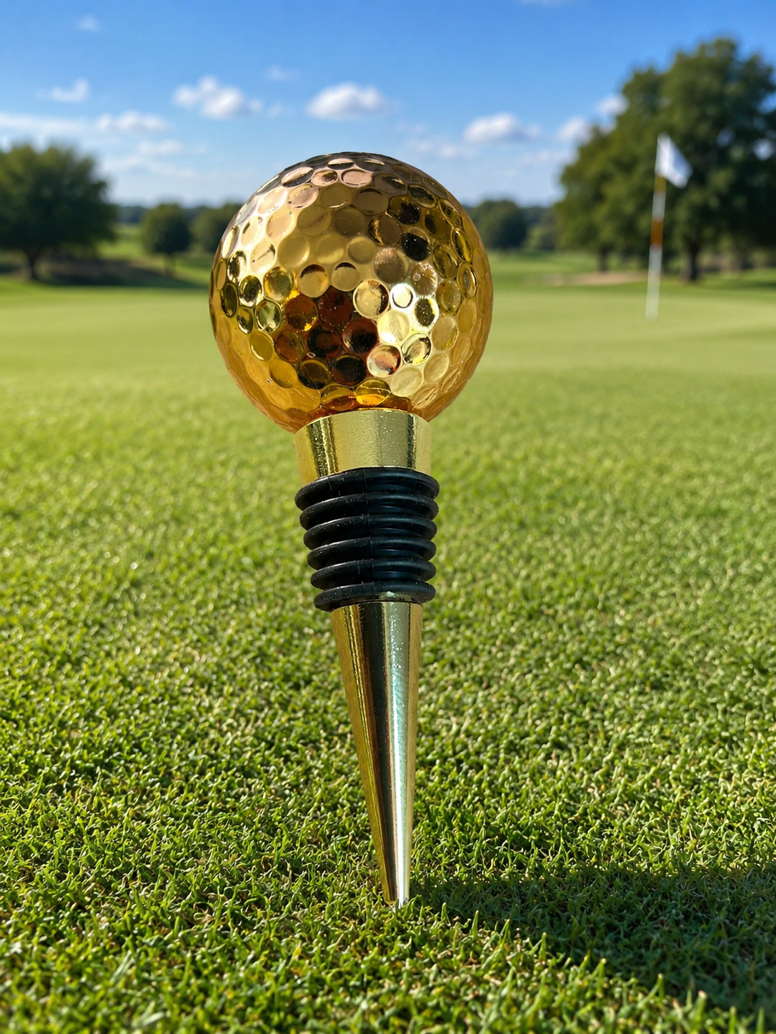 Luxe Wijnstopper Golfbal Goud