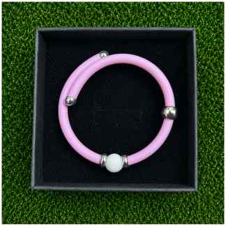 Golfarmband – Roze Rubber, Sterling Zilver & Witte Agaat