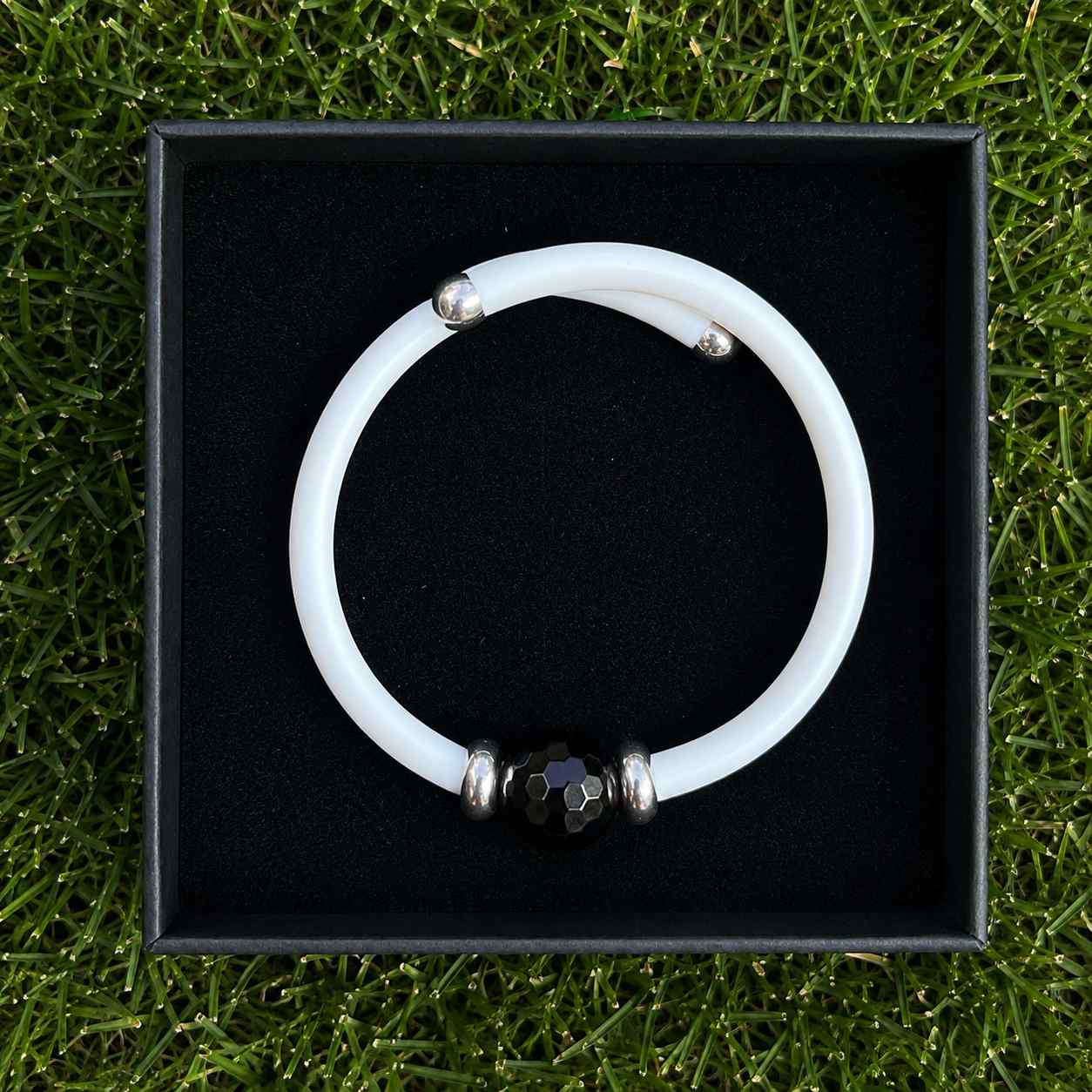 Golfarmband – Wit met Sterling Zilver & Zwarte Onyx