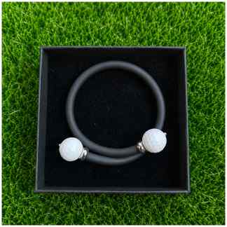 Golfarmband – Zwart Rubber, Sterling Zilver & 2 x Witte Agaat