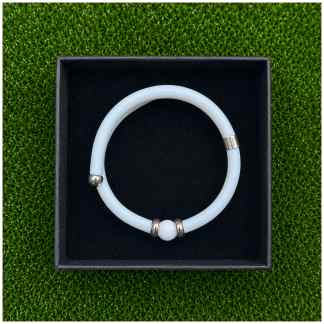 Golfarmband – Wit Rubber, Sterling Zilver & Kleine Witte Agaat