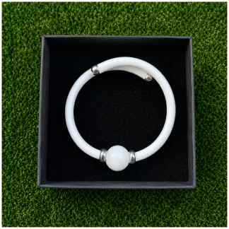 Golfarmband – Wit Rubber, Sterling Zilver & Witte Agaat groot