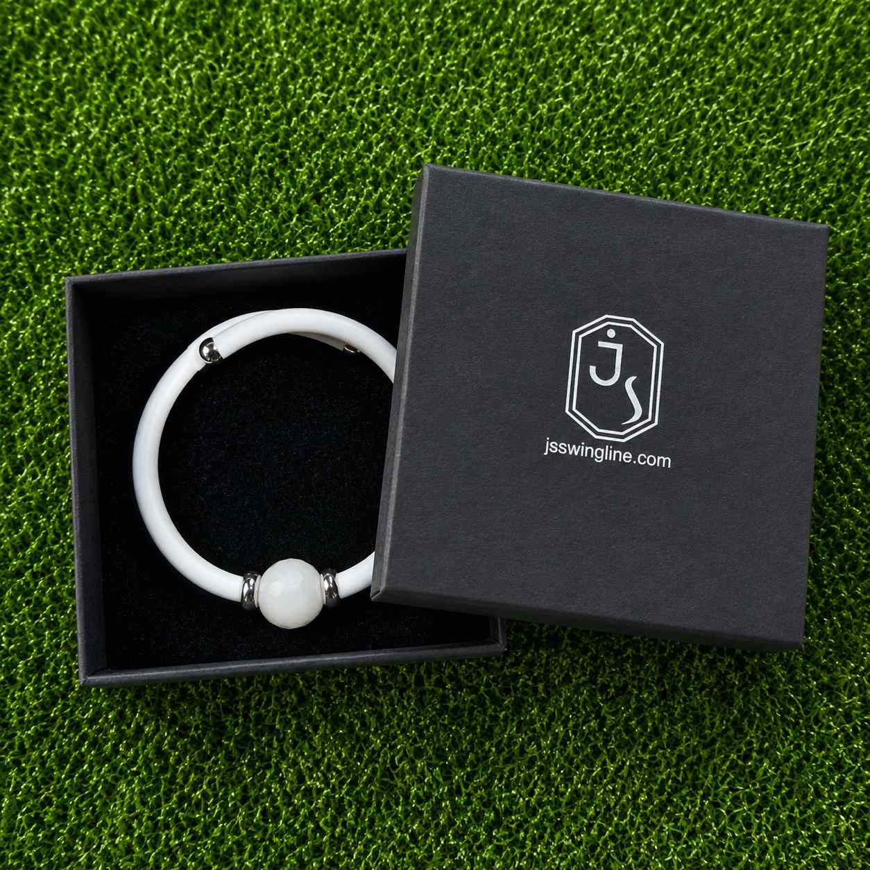Golfarmband – Wit Rubber, Sterling Zilver & Witte Agaat groot - Afbeelding 2