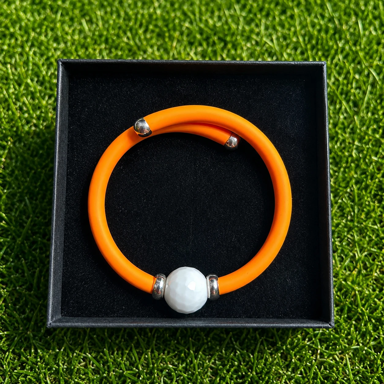 Golfarmband – Sterling Zilver & Witte Agaat Oranje band