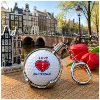 Golfbal Sleutelhanger I Love Amsterdam ❤️