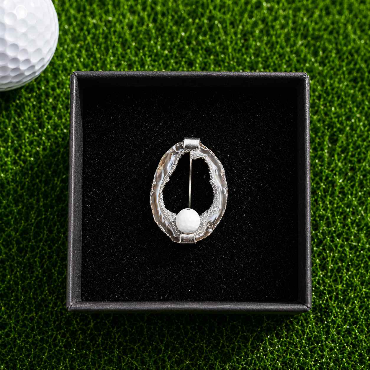 Golfbroche – Natuursteen, Sterling Zilver & Witte Agaat