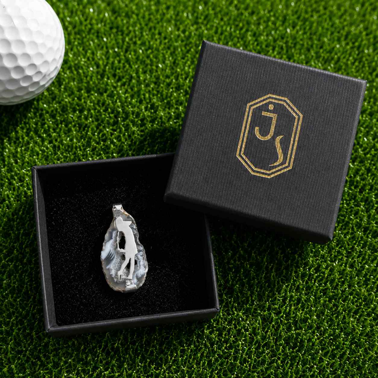 Golfbroche – Natuursteen met Sterling Zilveren Golfswing - Afbeelding 3
