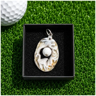 Sterling Zilveren Golf Hanger – Natuursteen & Golfbal