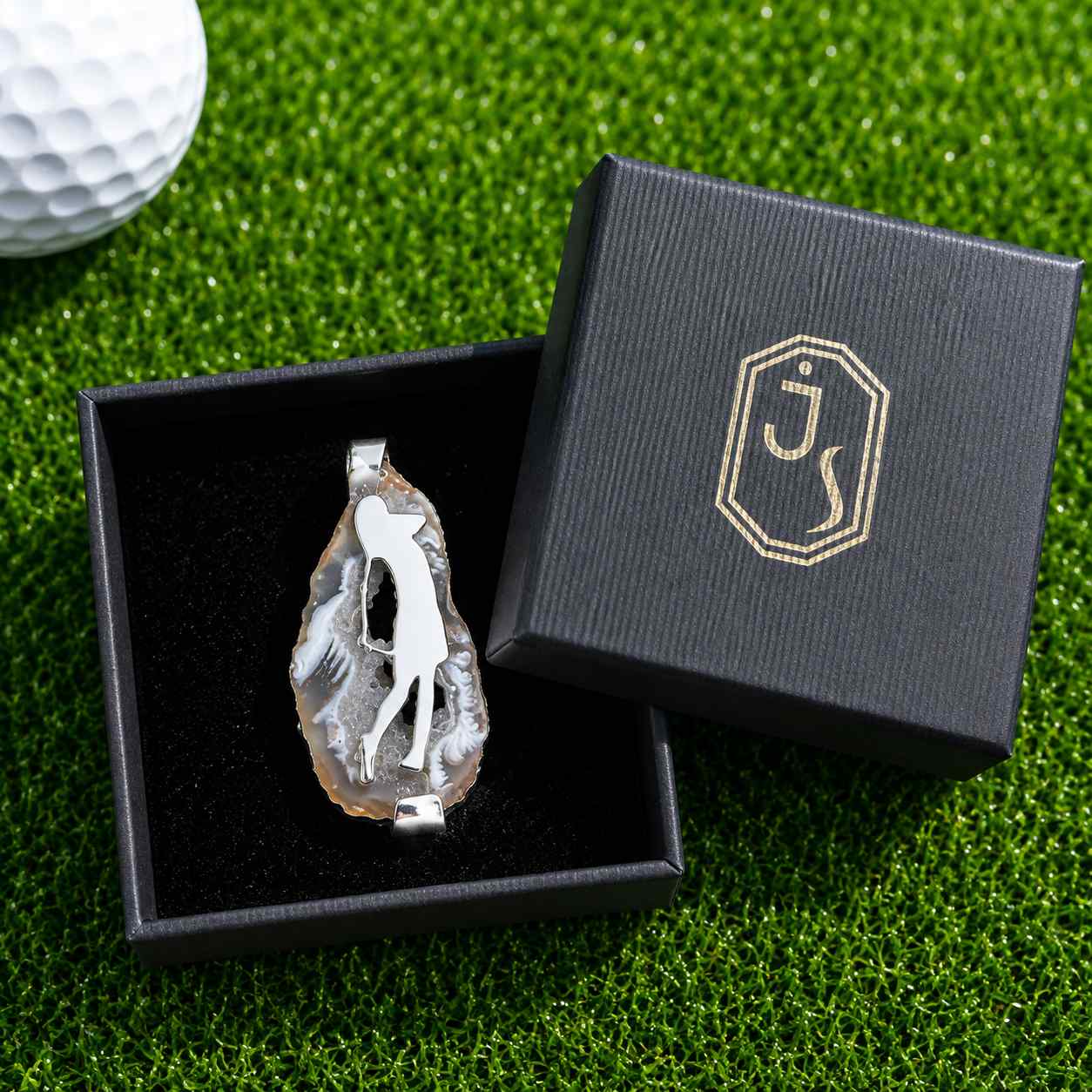 Sterling Zilveren Golf Hanger – Natuursteen met Golfswing - Afbeelding 3