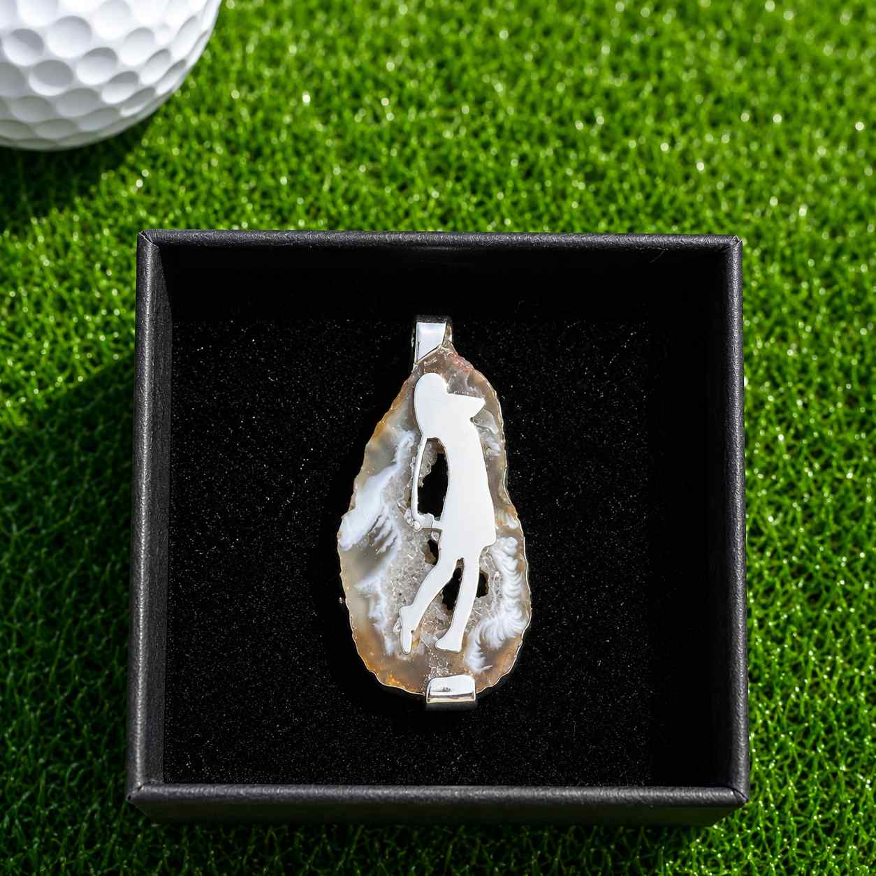 Sterling Zilveren Golf Hanger – Natuursteen met Golfswing