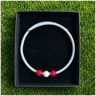 Golfcollier – Wit Rubber, Sterling Zilver, Witte Agaat & Rode Natuurstenen