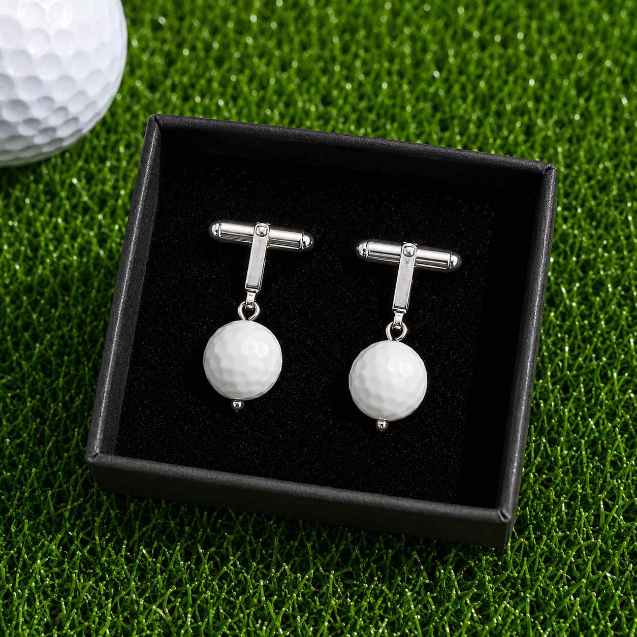 Sterling Zilveren Golf Manchetknopen met Witte Agaat
