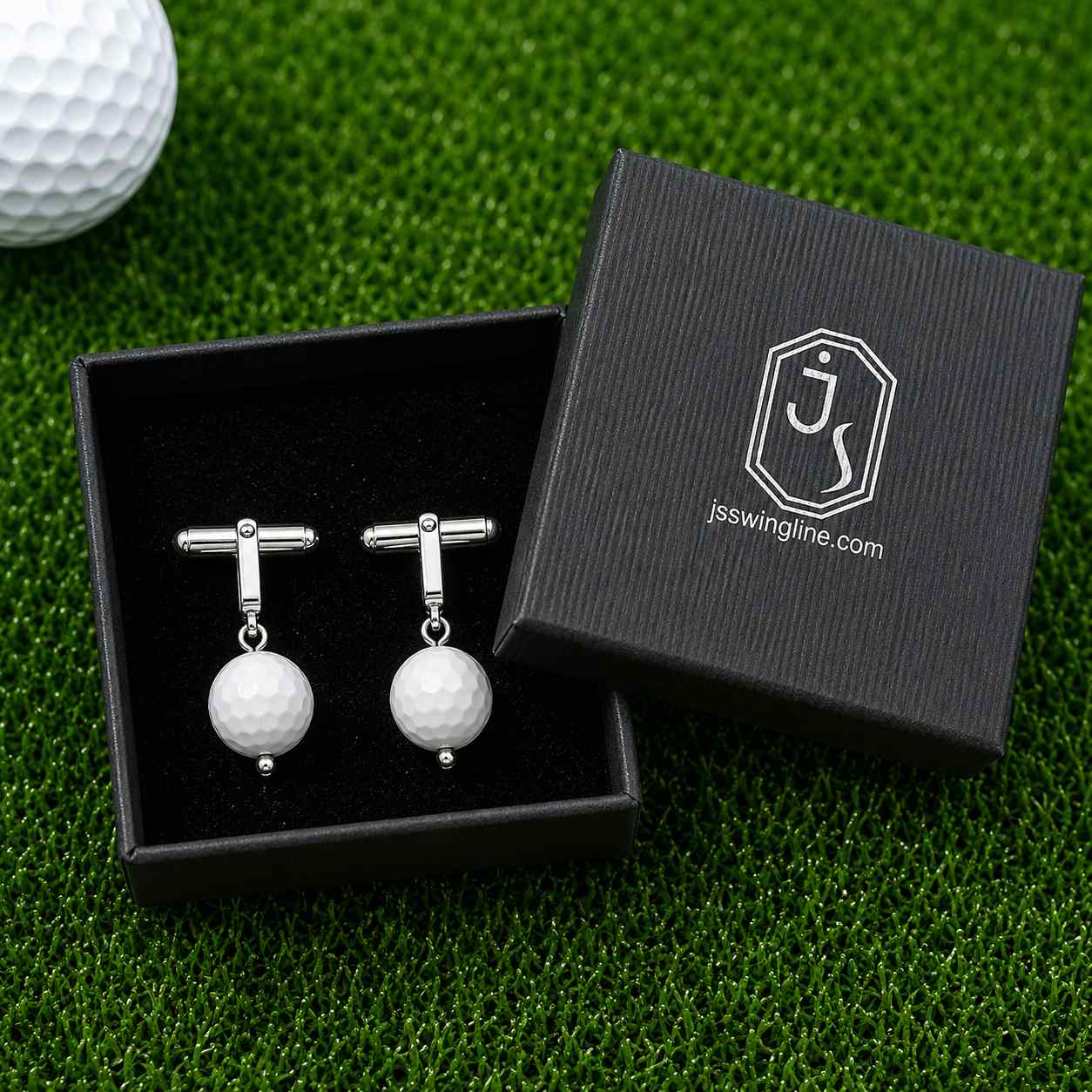 Sterling Zilveren Golf Manchetknopen met Witte Agaat - Afbeelding 3